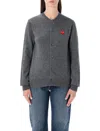 Comme Des Garçons Play Cardigan Round Collar Crystal Heart Red In Gray