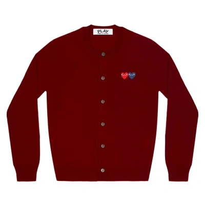 Comme Des Garçons Play Cdg Play Double Heart Logo Cardigan In Burgundy