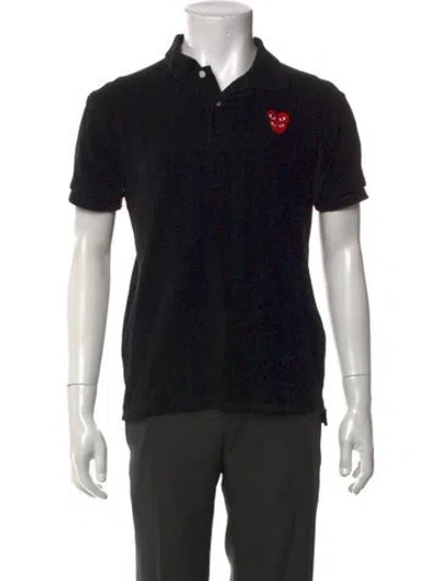 Pre-owned Comme Des Garçons Play Collar Short Sleeve Polo Shirt In Black