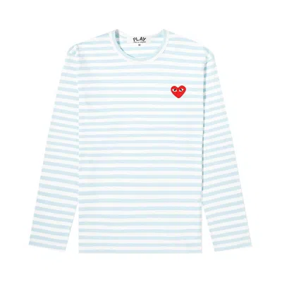 Pre-owned Comme Des Garçons Play Comme Des Garçons Long-sleeve Striped Tee With Small Heart 'blue' | Men's Size L