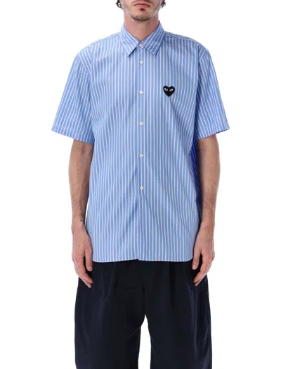 Comme Des Garçons Play Mens Striped Embroidered-logo Cotton Shirt In Blue