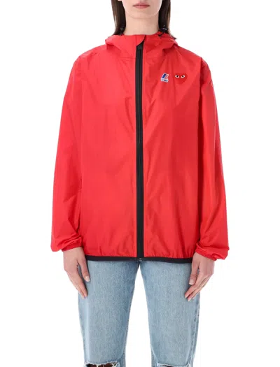Comme Des Garçons Play Waterproof Hooded K-way Nylon Jacket In Red