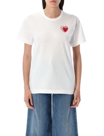 Comme Des Garçons Play White Cotton T-shirt With Crystal Heart