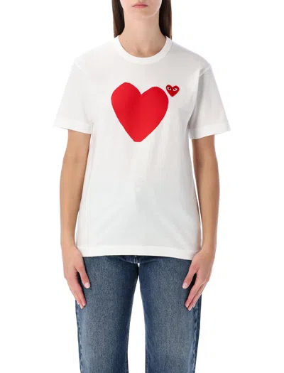 Comme Des Garçons Play  Play White Cotton T-shirt With Double Heart