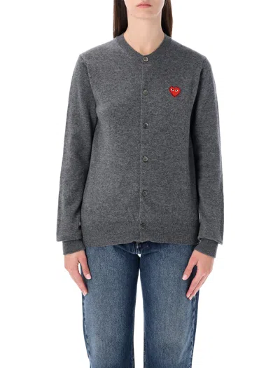 Comme Des Garçons Play  Play Wool Cardigan With Red Crystal Heart In Gray