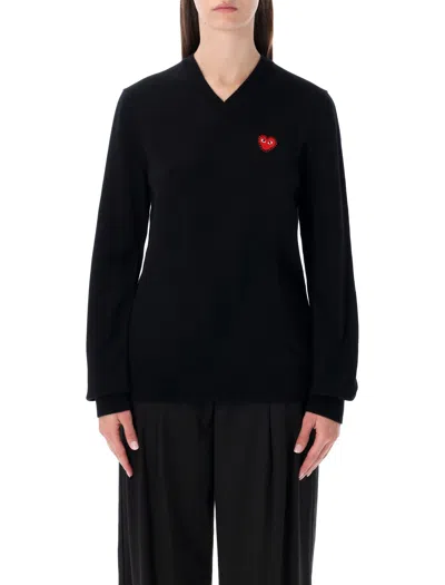 Comme Des Garçons Play Comme Des Garcons Play Unisex Wool V-neck Sweater With Heart Patch In Black