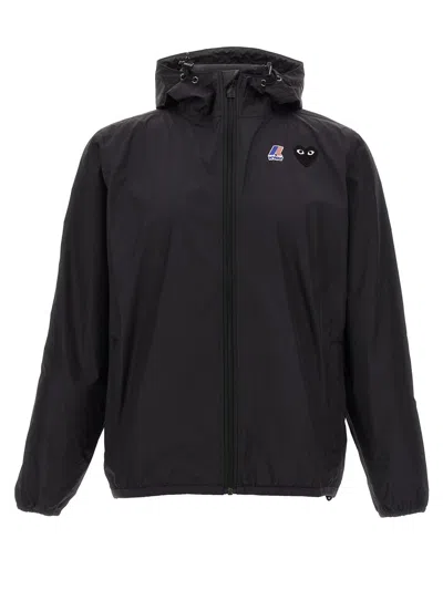 Comme Des Garçons Play X K-way Logo-patch Hooded Jacket In Black