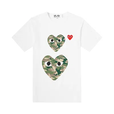 Pre-owned Comme Des Garçons Play Comme Des Garçons Short-sleeve Play T-shirt With Double Camo Hearts 'white'