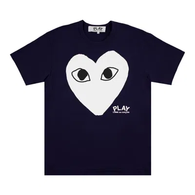 Pre-owned Comme Des Garçons Play Comme Des Garçons Short-sleeve Play T-shirt With Small Play Logo And Large White Heart 'navy' | Blue