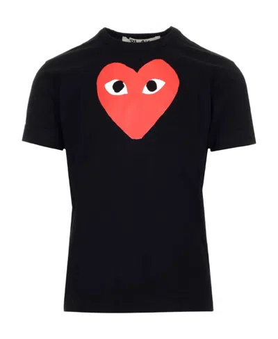 Comme Des Garçons Play Heart Printed Crewneck T-shirt In Black
