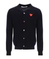Comme Des Garçons Play Midnight Wool Cardigan With Ribbed Hem In Black