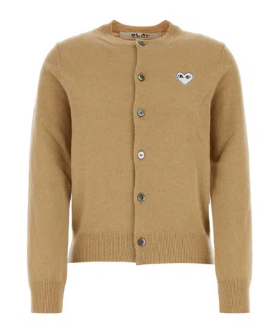 Comme Des Garçons Play Wool Cardigan With Ribbed Cuffs And Hem In Nude