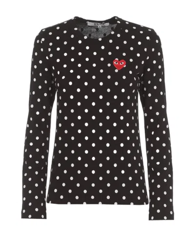Comme Des Garçons Play Polka Dot Long-sleeved T-shirt In Black
