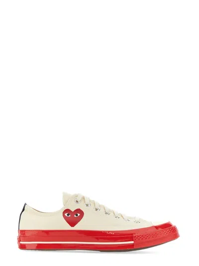 Comme Des Garcons Play Converse Heart Print Flat Sneakers With Rubber Sole In White