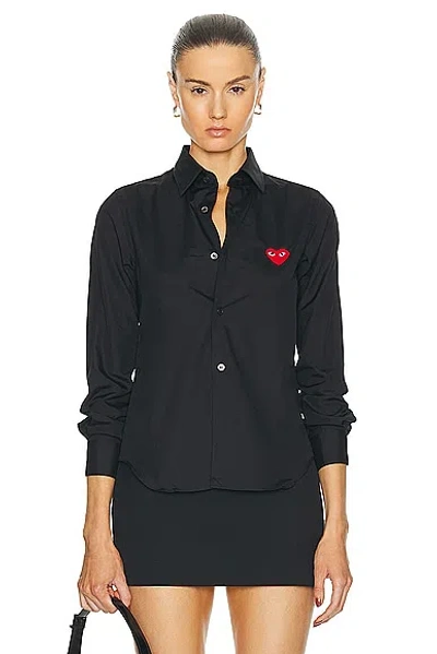 Comme Des Garçons Play Cotton Button Down With Red Emblem In Black