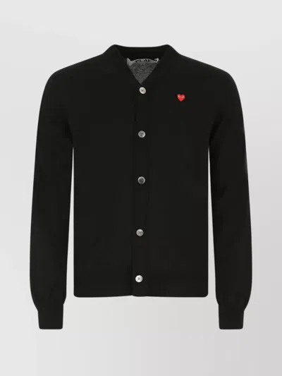 Comme Des Garçons Play Cotton Cardigan With Ribbed Cuffs And Hem In Black