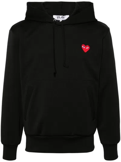 Comme Des Garçons Play Logo Cotton Hoodie In Black
