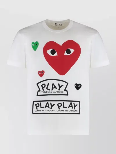Comme Des Garçons Play Cotton Logo T Shirt Crew Neck Graphic In White