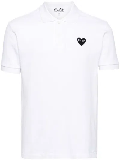 Comme Des Garçons Play Polo T-shirt With Black Emblem Tee Unisex In White