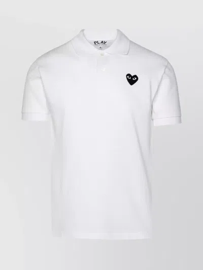 Comme Des Garçons Play Cotton Polo Shirt With Short Sleeves And Ribbed Collar In White