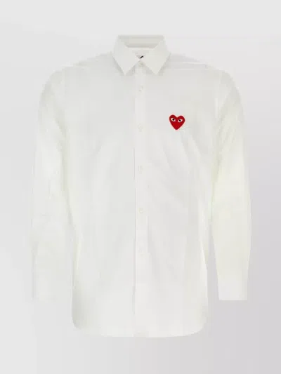 Comme Des Garçons Play Cotton Shirt With Cuffed Sleeves And Embroidered Detail In Neutral