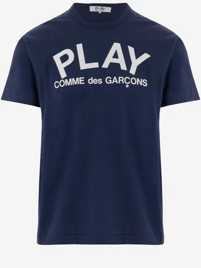 Comme Des Garçons Play Cotton T-shirt With Logo In Blue