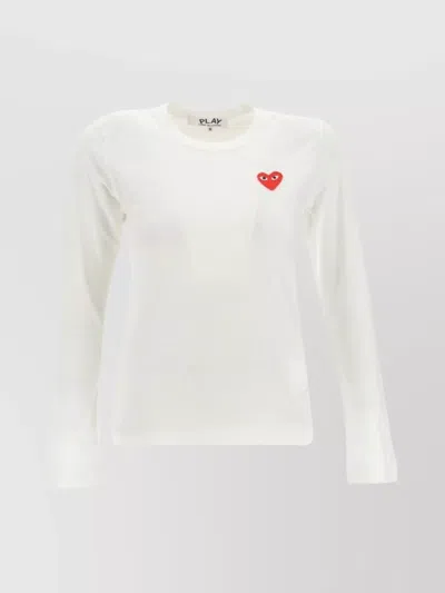 Comme Des Garçons Play Crew Neck Embroidered Detail Long Sleeves In White
