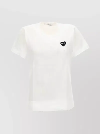Comme Des Garçons Play Crew Neck Embroidered Detail Short Sleeves In White