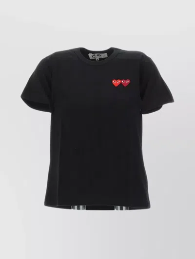 Comme Des Garçons Play Crew Neck Embroidered Detail Short Sleeves In Black