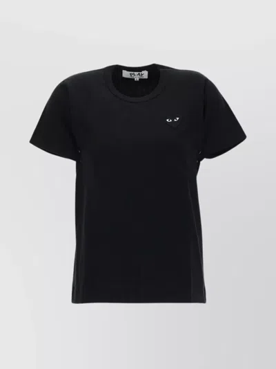 Comme Des Garçons Play Crew Neck Embroidered Detail Short Sleeves Top In Black