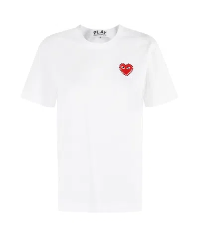 Comme Des Garçons Play Crew Neck T-shirt In White Red