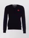 Comme Des Garçons Play Crewneck Sweater With V-neckline And Ribbed Finish In Blue