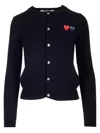 Comme Des Garçons Play Heart-patch Wool Cardigan In Blue