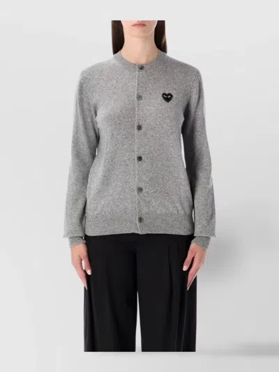 Comme Des Garçons Play Crystal Heart Cardigan Round Collar In Gray