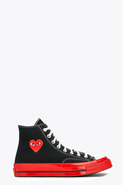 COMME DES GARÇONS PLAY CT70 HI TOP RED SOLE SHOES CONVERSE COLLABORATION CHUCK TAYLOR 70S BLACK CANVAS SNEAKER WITH RED SOL
