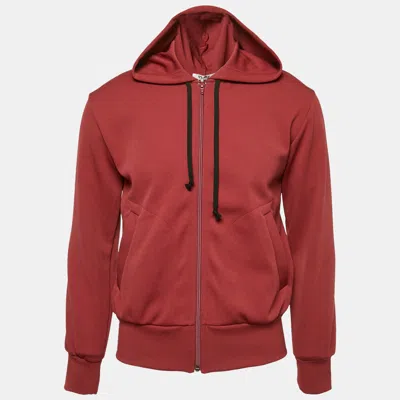 Pre-owned Comme Des Garçons Play Dark Red Jersey Zip-up Invader Hooded Sweatshirt S