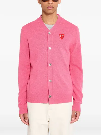 Comme Des Garçons Play Double Heart Cardigan In Multi
