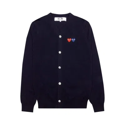 Pre-owned Comme Des Garçons Play Double Heart Cardigan 'navy' In Blue