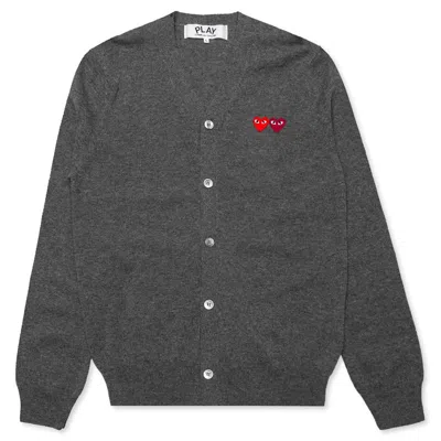 Pre-owned Comme Des Garçons Play Double Heart Cardigan Sweater In Dark Grey