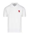 Comme Des Garçons Play Double Heart Logo Patch Polo Shirt In White