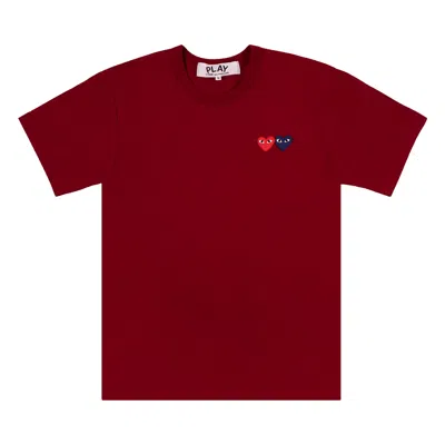 Pre-owned Comme Des Garçons Play Double Heart Logo Short-sleeve T-shirt 'burgundy' In Red