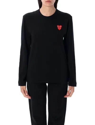 Comme Des Garçons Play Womens Black Heart-appliquéd Cotton-jersey Top