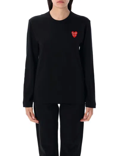 Comme Des Garçons Play Double Heart L/s Tee In Black