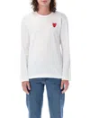Comme Des Garçons Play White Heart Patch Long Sleeve T-shirt In White