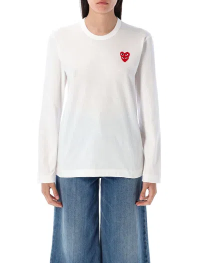 Comme Des Garçons Play Double Heart L/s Tee In White