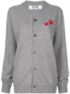 Comme Des Garçons Play Grey Asymmetric Double Heart Patch Cardigan In Grey