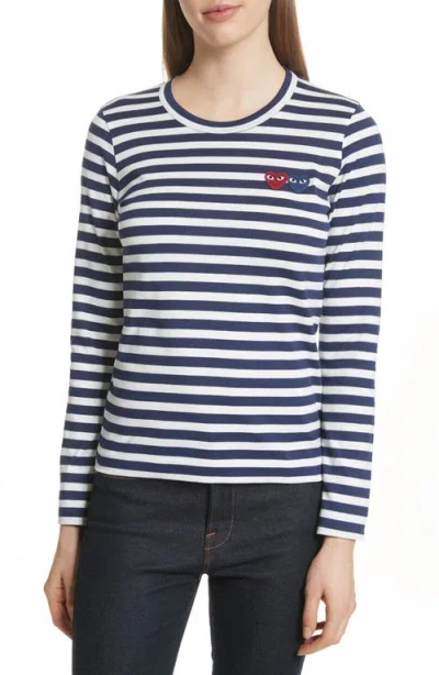 Comme Des Garçons Play Double Heart Stripe Tee