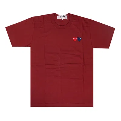 Pre-owned Comme Des Garçons Play Double Heart T-shirt 'burgundy' | Red | Men's Size Xxl