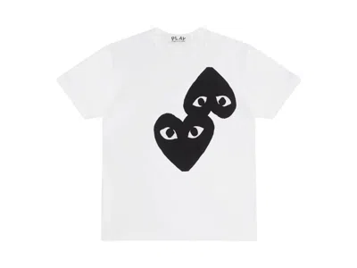 Pre-owned Comme Des Garçons Play Double Heart T-shirt In White/black In Multi