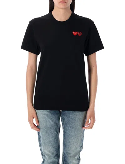 Comme Des Garçons Play Double Heart T-shirt In Black